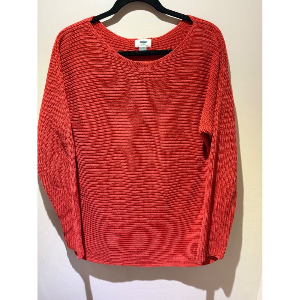 Old Navy Women Blood Orange Shaker Stitch Knit Sweater Scoop Neck Medium 0112